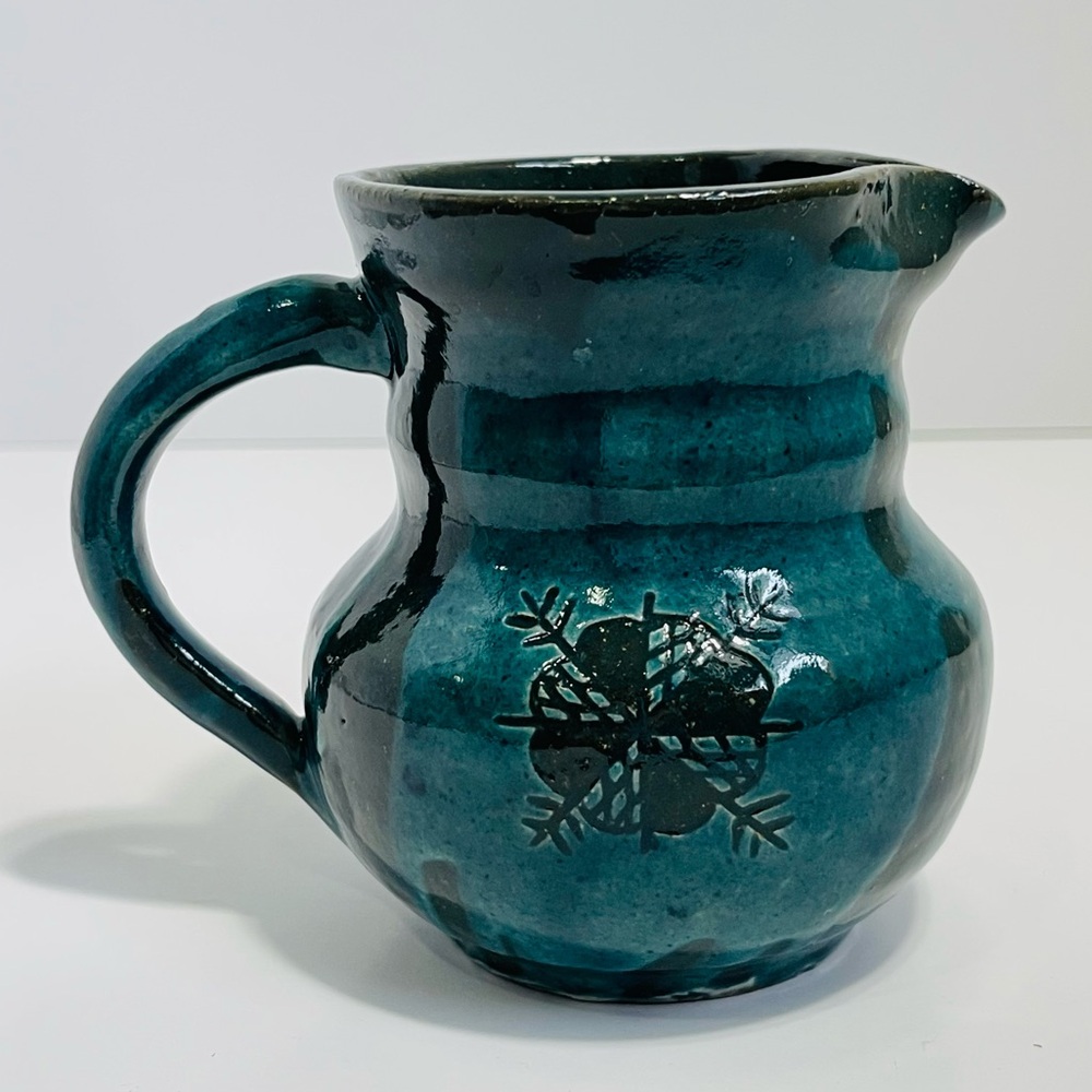 Studio Art Pottery Signed Small Pitcher Creamer Turquoise Blue/Green Drip Glaze